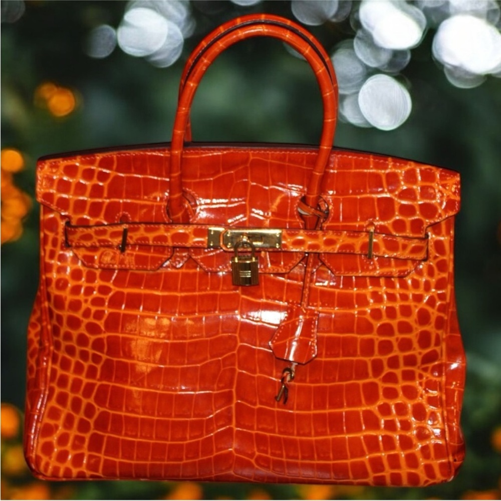 Orange Croc Embossed Vegan Satchel